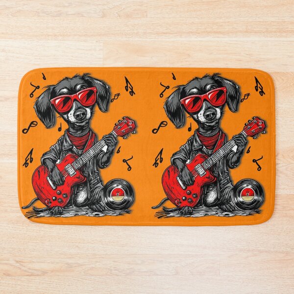 Item preview, Orange Pop Art Dachshund Guitarist in Shades designed and sold by iPrintPaws.