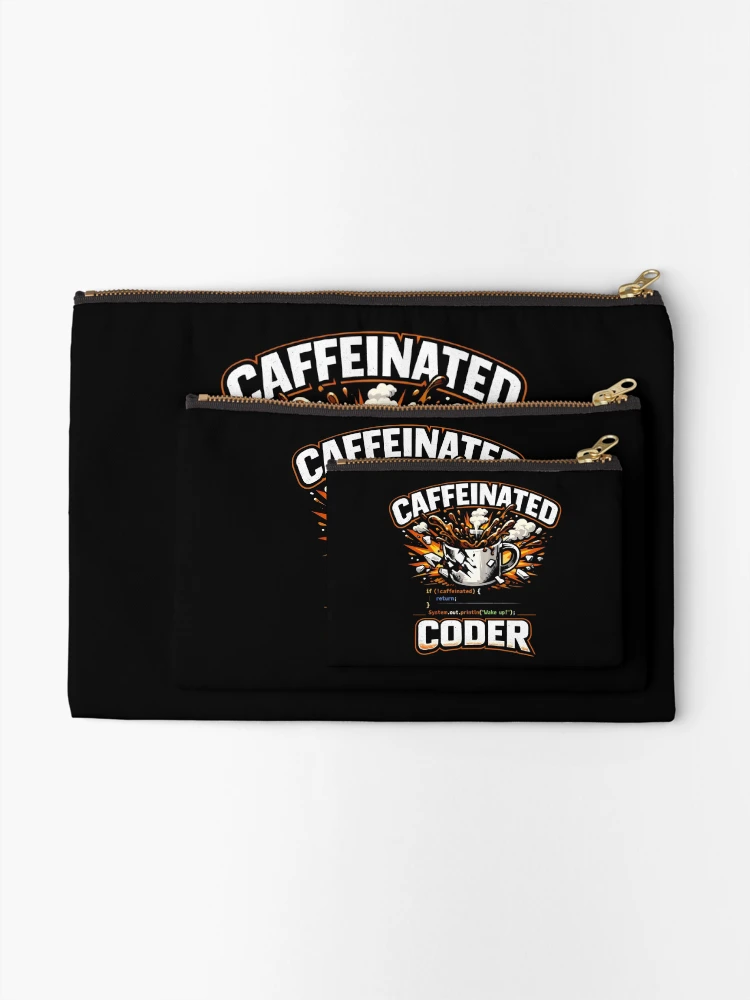 Thumbnail 2 of 4, Zipper Pouch, Caffeinated Coder Caffeine Java Coder designed and sold by SplashTastic.