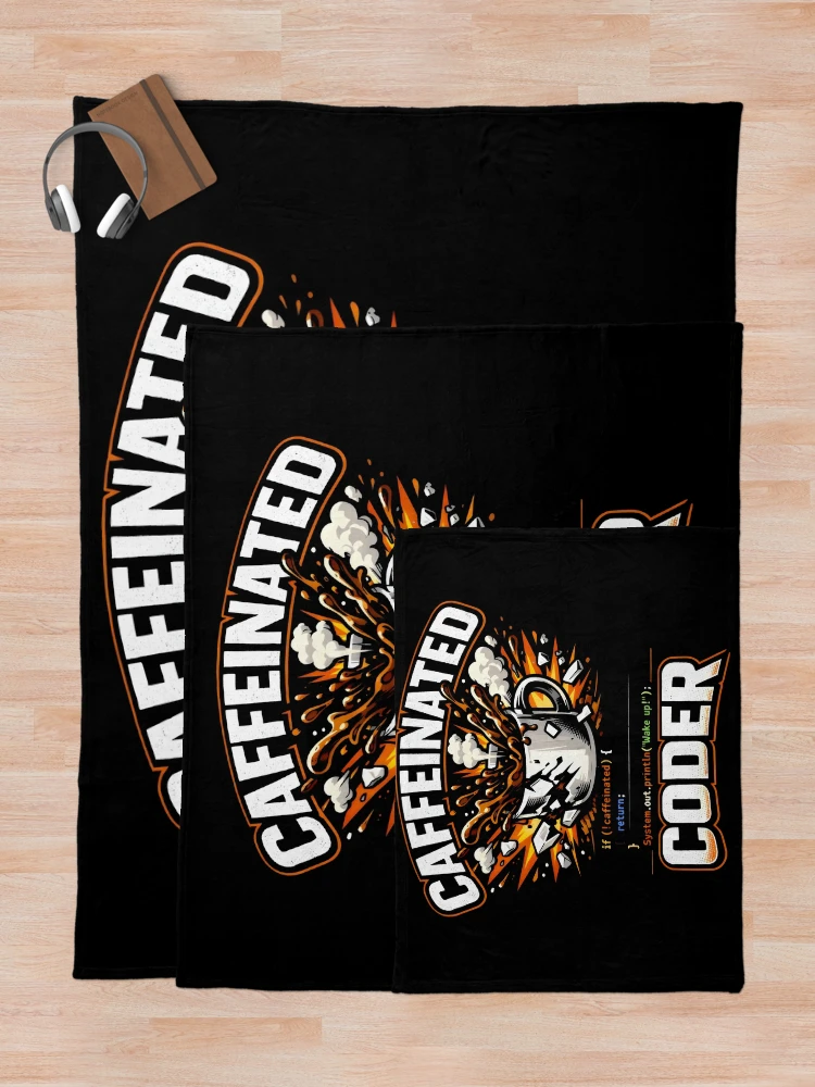 Thumbnail 5 of 6, Throw Blanket, Caffeinated Coder Caffeine Java Coder designed and sold by SplashTastic.