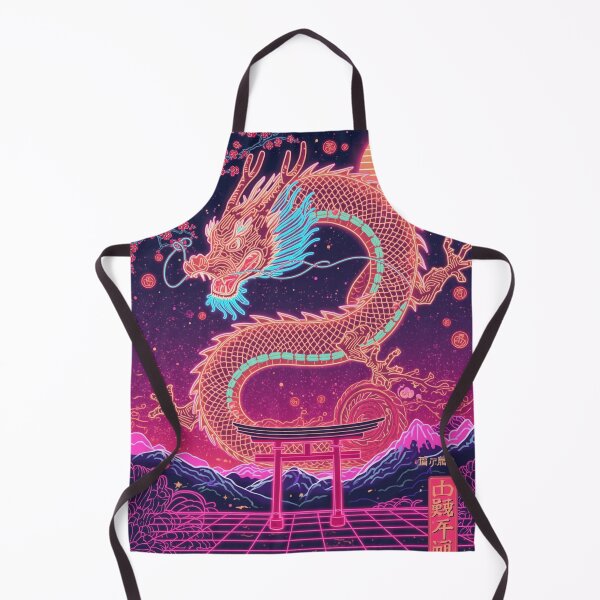 Aperçu de l'œuvre Estampe japonaise néon Ukiyo-e du Nouvel An chinois avec dragon | Style synthwave rétro | Affiche rétro années 80 avec dragon néon créée et vendue par Vandy Fullam.