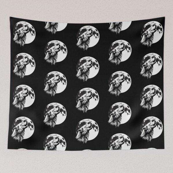 Item preview, Howling Wolf Under Full Moon Black and White Art designed and sold by Dogandesighn.