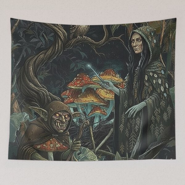 Item preview, dark cottagecore mushroom forest/gothic botanical designed and sold by SKULLARTISTRY.