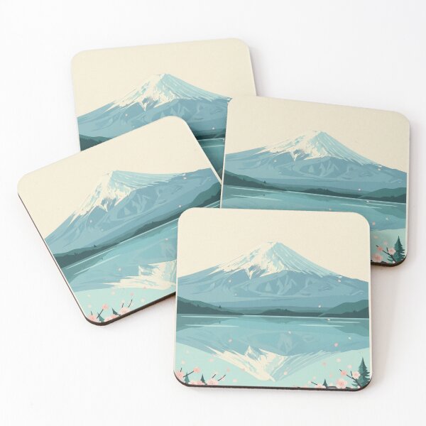 Item preview, Vintage poster of Mount Fuji and Lake Kawaguchi in minimalist Japanese style designed and sold by HeyHas.