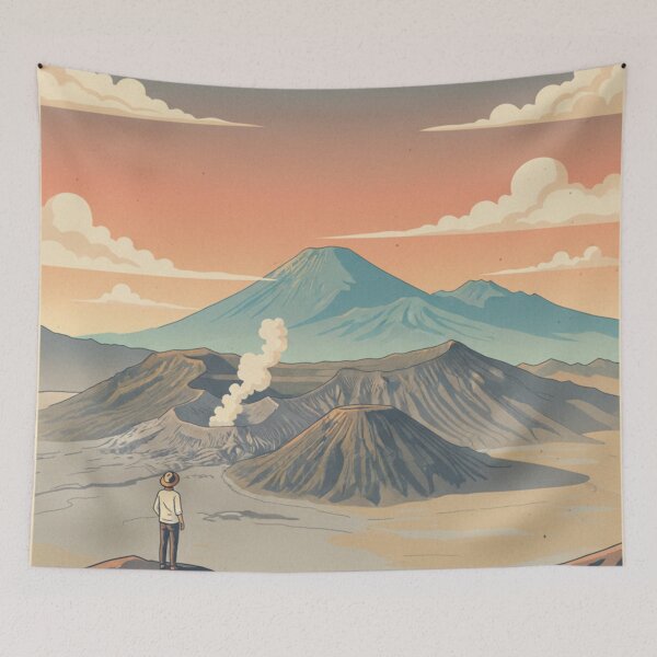 Item preview, Vintage poster of Mount Bromo in East Java, retro travel style designed and sold by HeyHas.