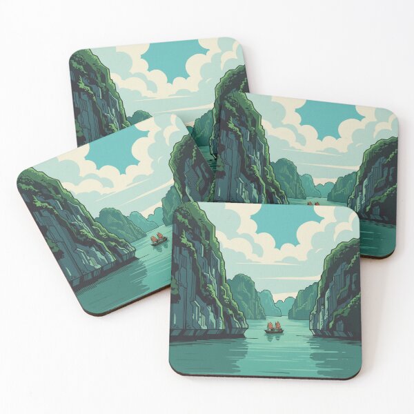 Item preview, Artistic poster of Ha Long Bay in minimalist retro travel style designed and sold by HeyHas.