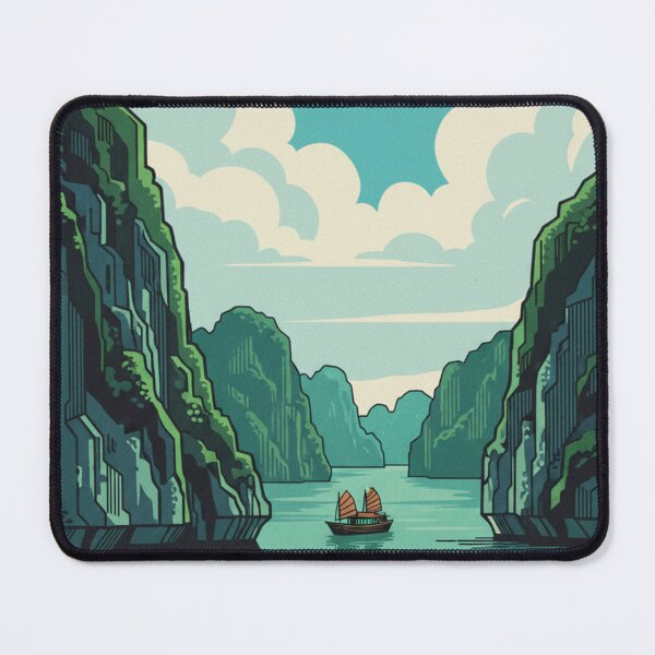 Item preview, Artistic poster of Ha Long Bay in minimalist retro travel style designed and sold by HeyHas.