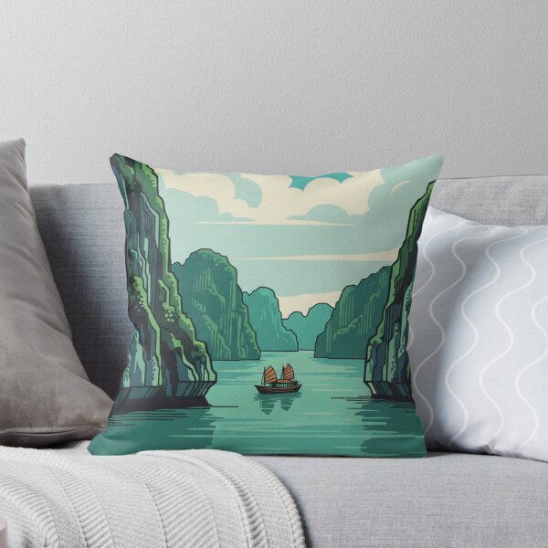 Item preview, Artistic poster of Ha Long Bay in minimalist retro travel style designed and sold by HeyHas.