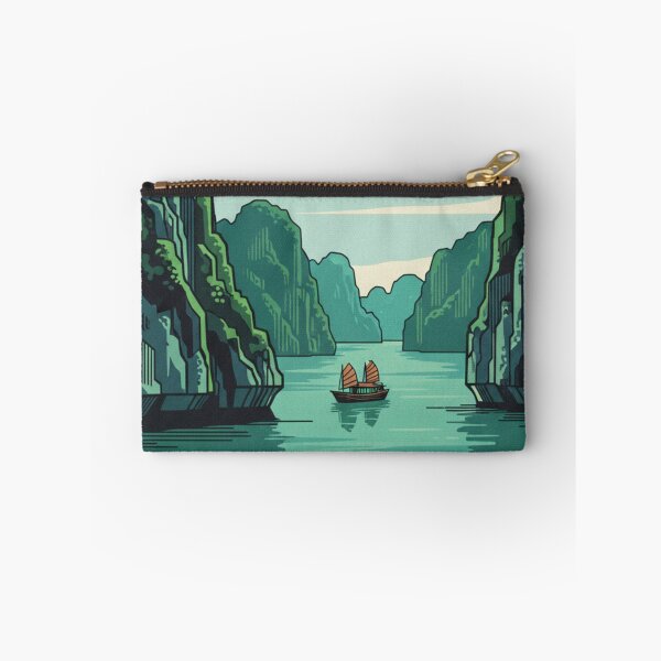 Item preview, Artistic poster of Ha Long Bay in minimalist retro travel style designed and sold by HeyHas.