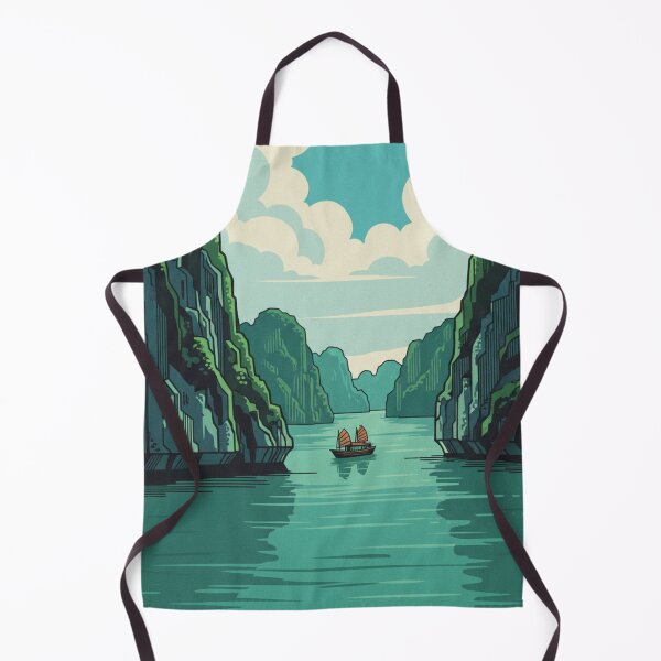 Item preview, Artistic poster of Ha Long Bay in minimalist retro travel style designed and sold by HeyHas.