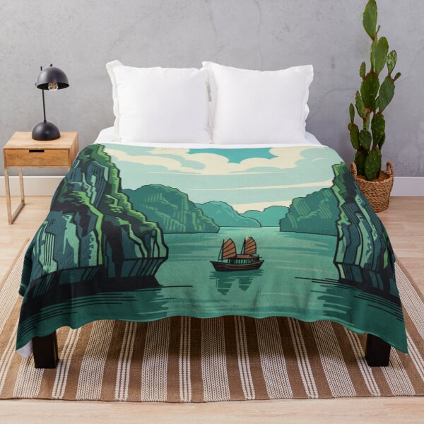 Item preview, Artistic poster of Ha Long Bay in minimalist retro travel style designed and sold by HeyHas.