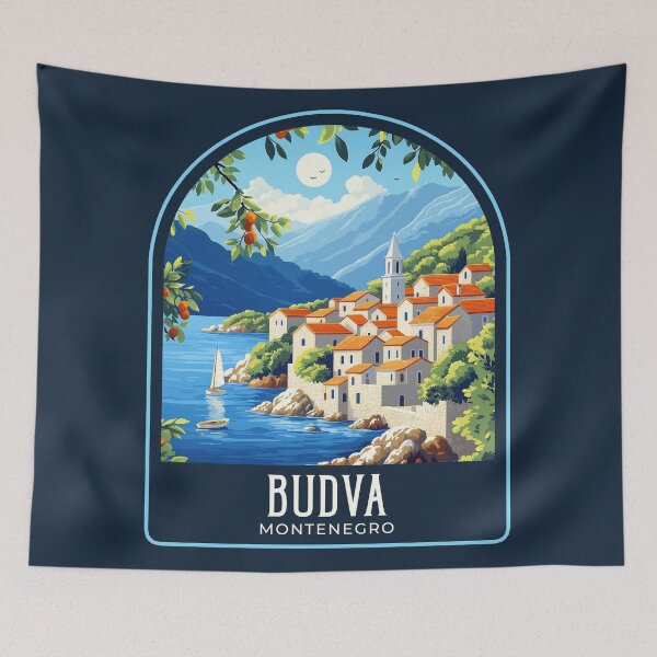 Item preview, Budva Vintage Travel Illustration designed and sold by HomeLivingCo.