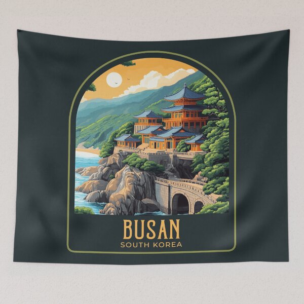 Item preview, Busan Vintage Travel Illustration designed and sold by HomeLivingCo.