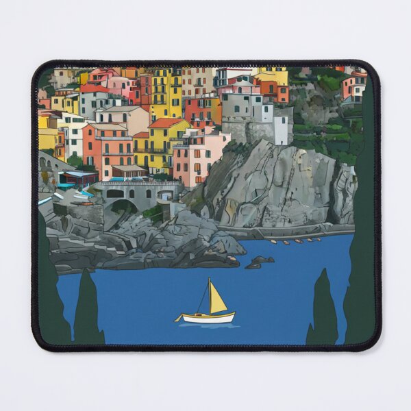 Item preview, Vintage poster of Cinque Terre with colorful Italian villages designed and sold by HeyHas.