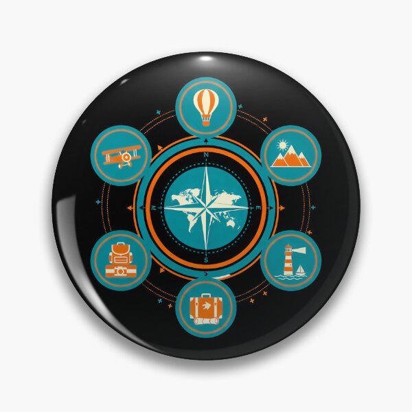 Item preview, Ultimate Retro Adventure Wheel - Vintage Travel Icons & World Navigation Badge designed and sold by AbulailArt.
