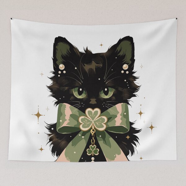 Item preview, Lucky Clover Bow Black Cat designed and sold by LittleSmileLab.