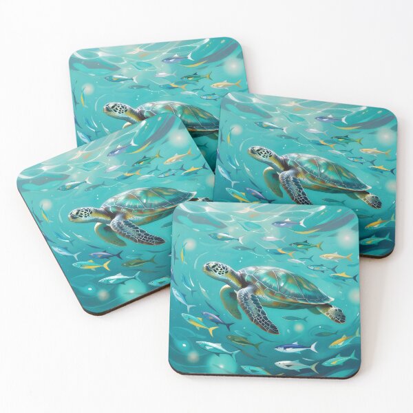 Turtle and Fish Turquoise Sea Coasters
