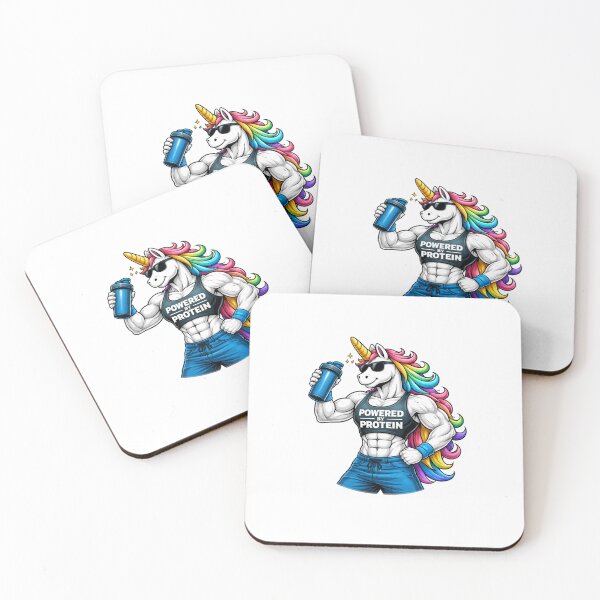 Item preview, Powered by Protein Unicorn – Funny Gym Unicorn Bodybuilding Fitness Cartoon designed and sold by UnglaublichGut.