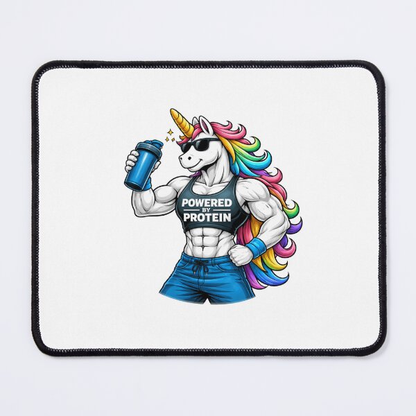 Item preview, Powered by Protein Unicorn – Funny Gym Unicorn Bodybuilding Fitness Cartoon designed and sold by UnglaublichGut.