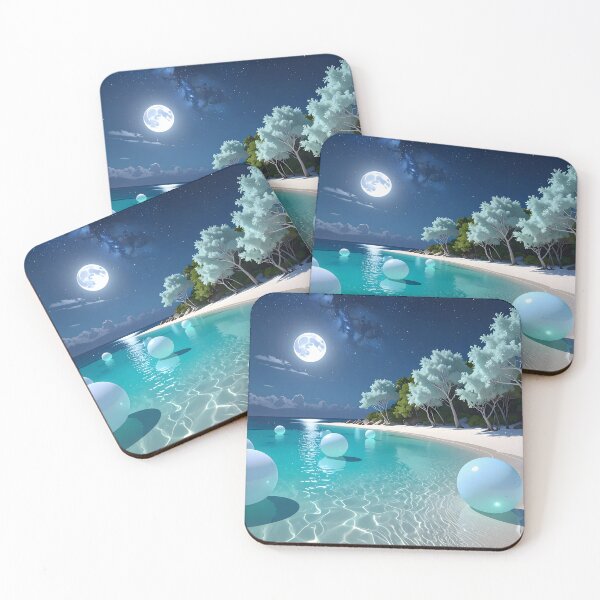 Item preview, Turquoise lunar lagoon — Dreamy night beach designed and sold by Schoenenwald — Art Japonais, Zen & Nature.