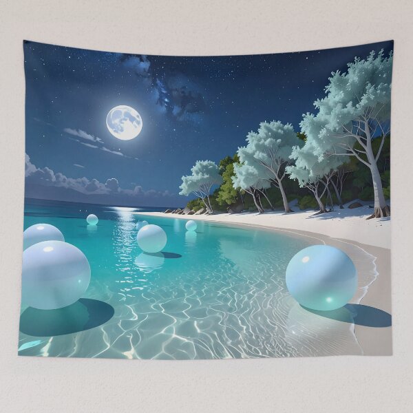 Item preview, Turquoise lunar lagoon — Dreamy night beach designed and sold by Schoenenwald - Illustrations Uniques et Originales.