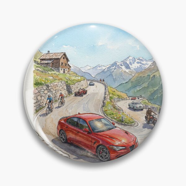 Item preview, Artistic Watercolor Painting Of A Fast Car On Alpine Switchbacks designed and sold by RevUpDesign.