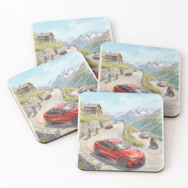 Item preview, Artistic Watercolor Painting Of A Fast Car On Alpine Switchbacks designed and sold by RevUpDesign.