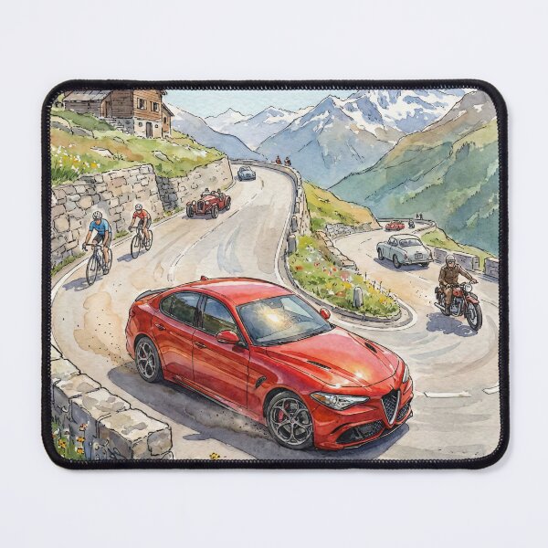 Item preview, Artistic Watercolor Painting Of A Fast Car On Alpine Switchbacks designed and sold by RevUpDesign.