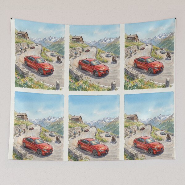 Item preview, Artistic Watercolor Painting Of A Fast Car On Alpine Switchbacks designed and sold by RevUpDesign.