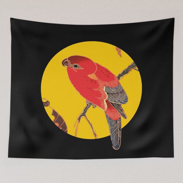 Item preview, Vintage Japanese Red Parrot on Yellow – Bold Ukiyo-e Style Asian Bird Art designed and sold by SmashingMonkeys.