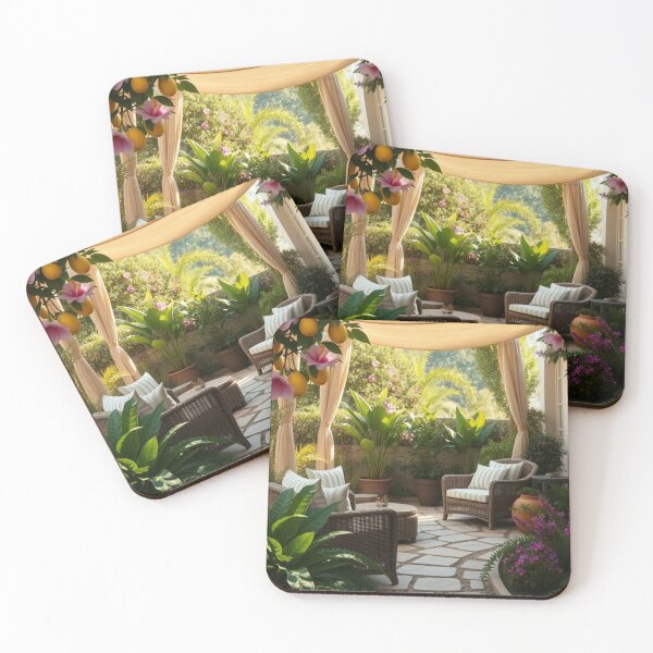 Item preview, Elegant Garden Patio with Vibrant Citrus Trees designed and sold by Jade Ado.