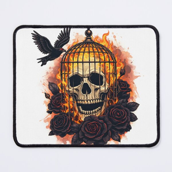 Item preview, Flaming caged skull designed and sold by greedypotatoes.
