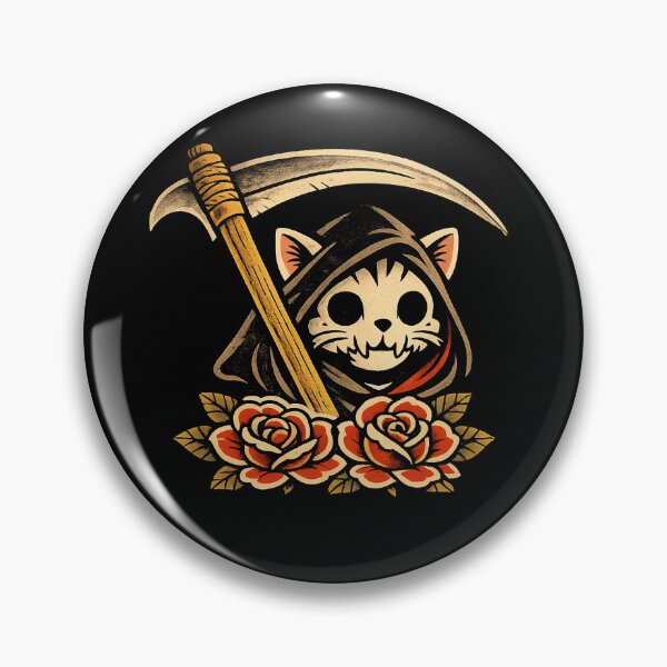 Item preview, Grim Reaper Cat with Roses – Vintage Tattoo Style Cat Art designed and sold by Southern Gothic Horror .