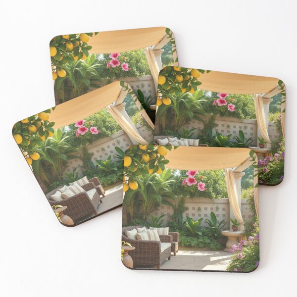 Item preview, Tropical Mediterranean Patio with Lemon Trees designed and sold by Jade Ado.