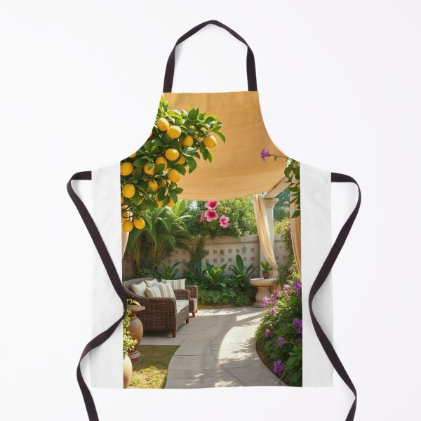 Item preview, Tropical Mediterranean Patio with Lemon Trees designed and sold by Jade Ado.