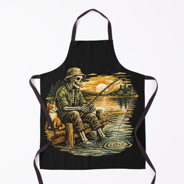 Item preview, Peaceful Fishing Skeleton – Vintage Skeleton Fisherman with Cat designed and sold by ColorSplash123.