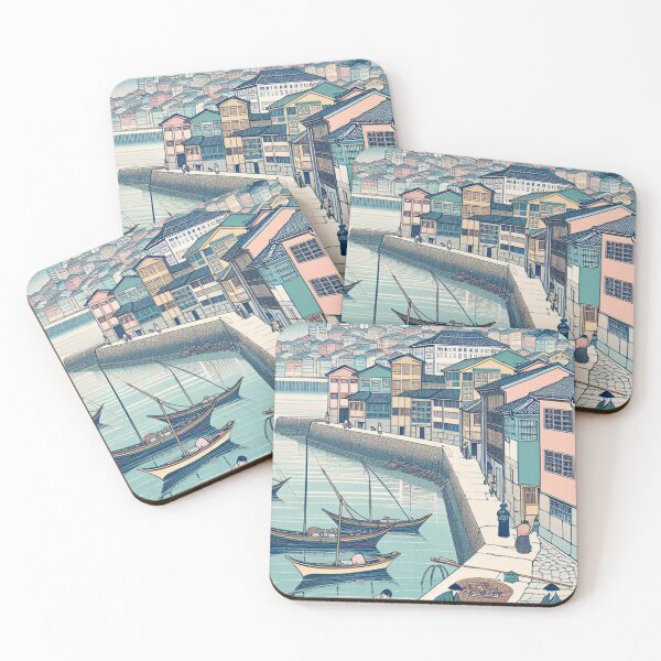 Item preview, Vigo Spain Ukiyo‑e Art Print – Edo Style Japanese Woodblock Coastal Wall Art with Cíes Islands designed and sold by Vandy Fullam.