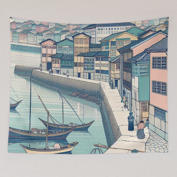 Item preview, Vigo Spain Ukiyo‑e Art Print – Edo Style Japanese Woodblock Coastal Wall Art with Cíes Islands designed and sold by Vandy Fullam.