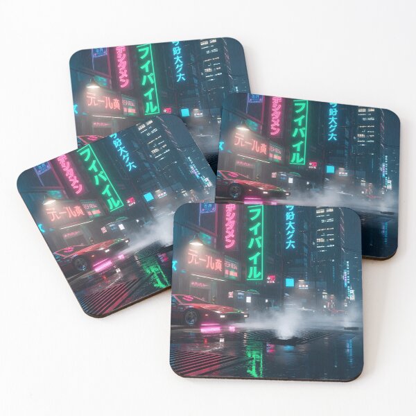 Item preview, Neon Rain Cyberpunk City Street with Retro Sports Car designed and sold by powersunlight.