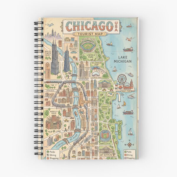 Item preview, Vintage Illustrated Map of Chicago USA designed and sold by Iustyn26.