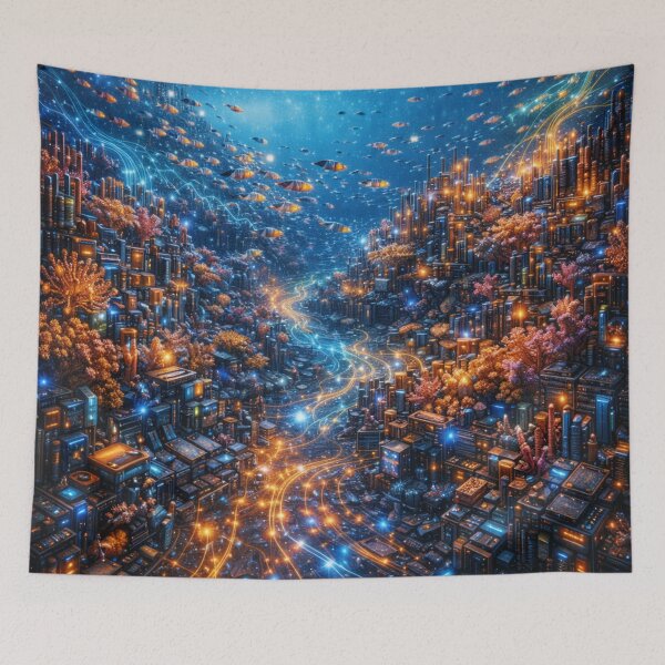Item preview, Underwater Cyber City with Neon Currents designed and sold by QuantumOasis.
