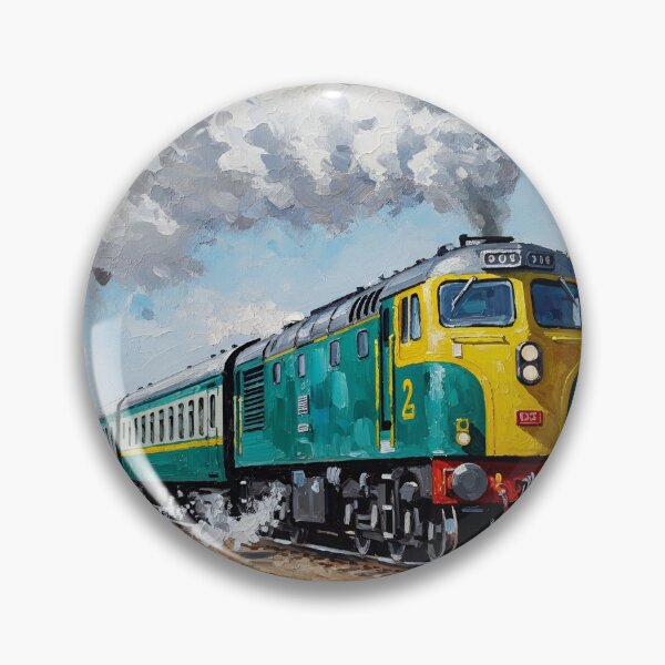 Item preview, Classic Teal Passenger Train at Sunset – Artistic Oil Painting Landscape designed and sold by avwear.