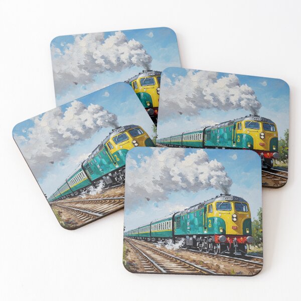 Item preview, Classic Teal Passenger Train at Sunset – Artistic Oil Painting Landscape designed and sold by avwear.