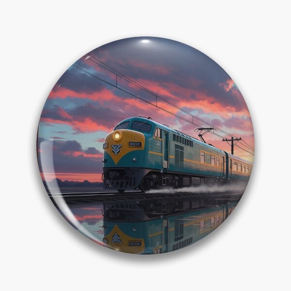 Item preview, Vintage Style Teal Train at Sunset – Cinematic Railway Landscape Illustration designed and sold by avwear.