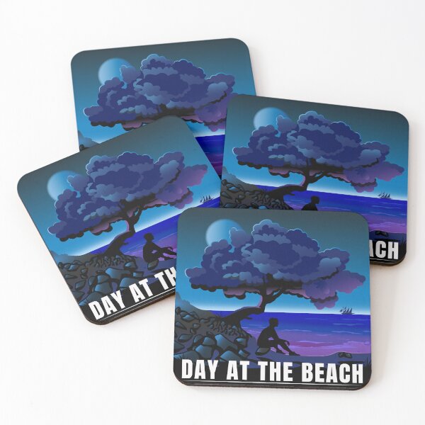 Item preview, Day at the Beach Night Tree Silhouette Moonlit Ocean Art designed and sold by PixelWaveBD.