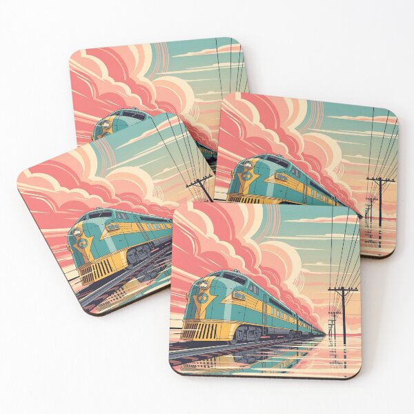 Item preview, Vintage Travel Poster Style Train at Sunset – Retro Railway Illustration designed and sold by avwear.