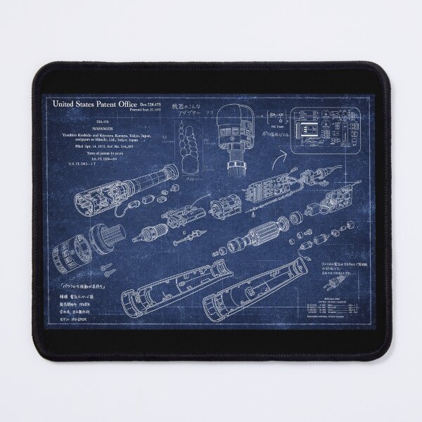 Item preview, Vintage technical drawing of a blue massage wand designed and sold by maneemon.