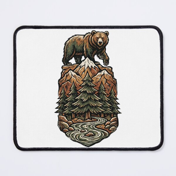 Item preview, Majestic Bear on Mountain Peak Woodcut Illustration designed and sold by Clay Artista.