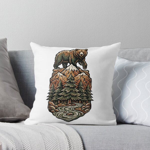 Item preview, Majestic Bear on Mountain Peak Woodcut Illustration designed and sold by Clay Artista.