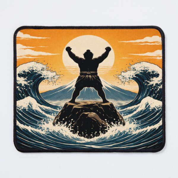 Item preview, Sumo Victory Silhouette – Great Wave & Mt. Fuji Ukiyo-e Power Print designed and sold by ArtFreshStudio.