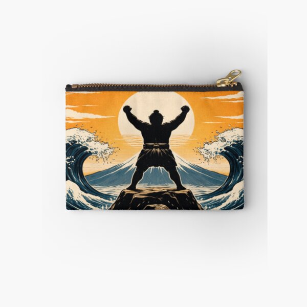 Item preview, Sumo Victory Silhouette – Great Wave & Mt. Fuji Ukiyo-e Power Print designed and sold by ArtFreshStudio.